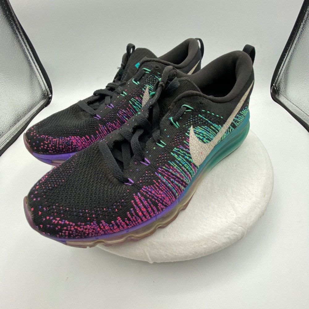 Nike Womens 8.5 Flyknit Max Running Shoes Black Multicolor 620659-001